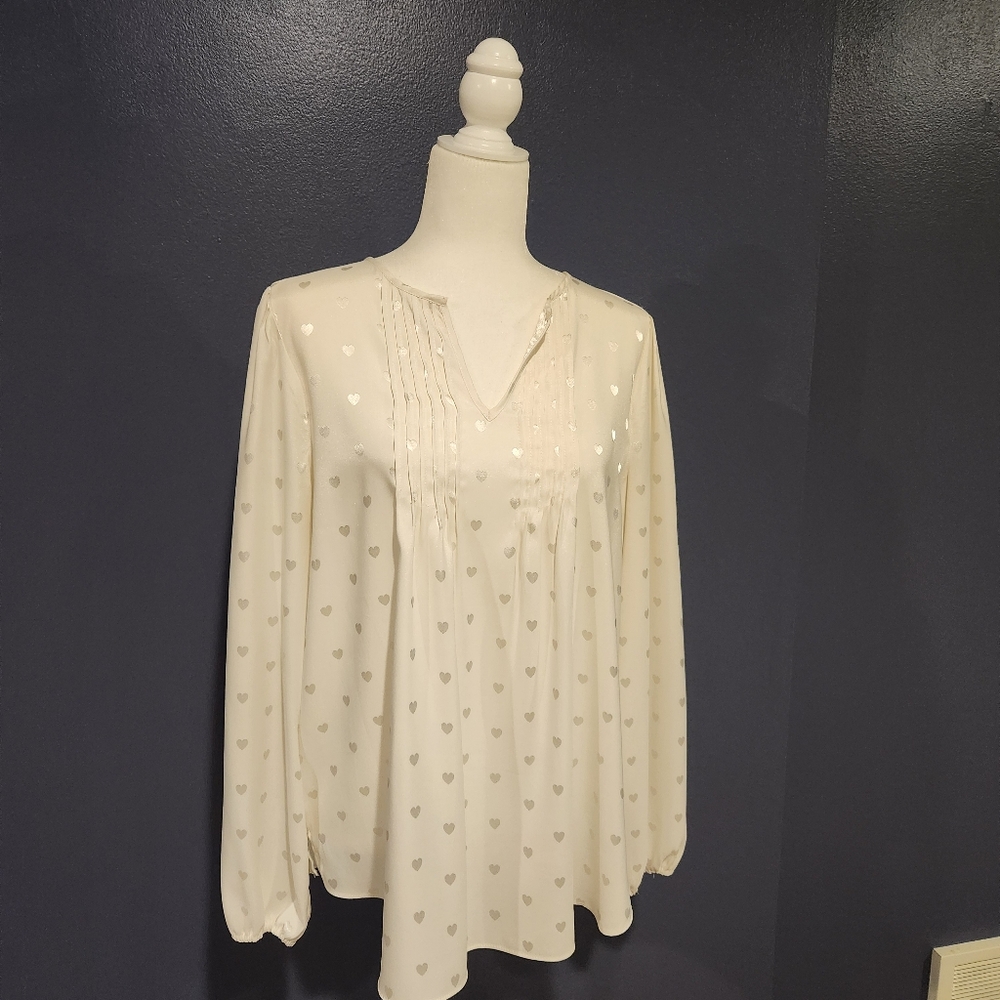 Rose & Olive White Pleated Long Sleeve Blouse